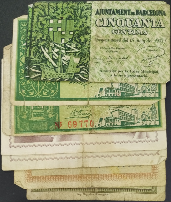 Lote de once billetes locales catalanes: Ayto. Gerona (0´25 -2; uno con númeraci...