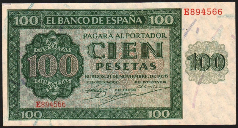 21 de noviembre de 1936. 100 pesetas. Serie E. E421a. Piquito levemente marcado....