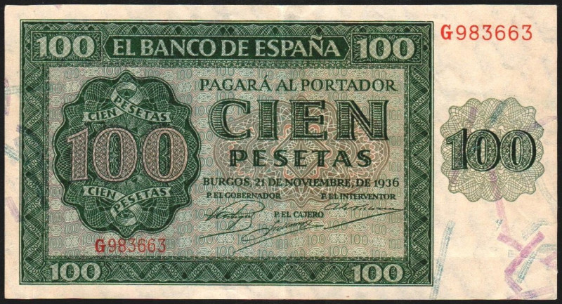 21 de noviembre de 1936. 100 pesetas. Serie G. E421a. Mejor que EBC, apresto ori...