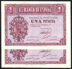 12 de octubre de 1937. 1 peseta. Serie E. Pareja correlativa. E425a. SC, apresto original. Lote de dos billetes (2)