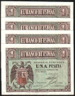 28 de febrero de 1938. 1 peseta. Serie A. Cuarteto correlativo. E427. SC, apresto original. Lote de cuatro billetes (4)