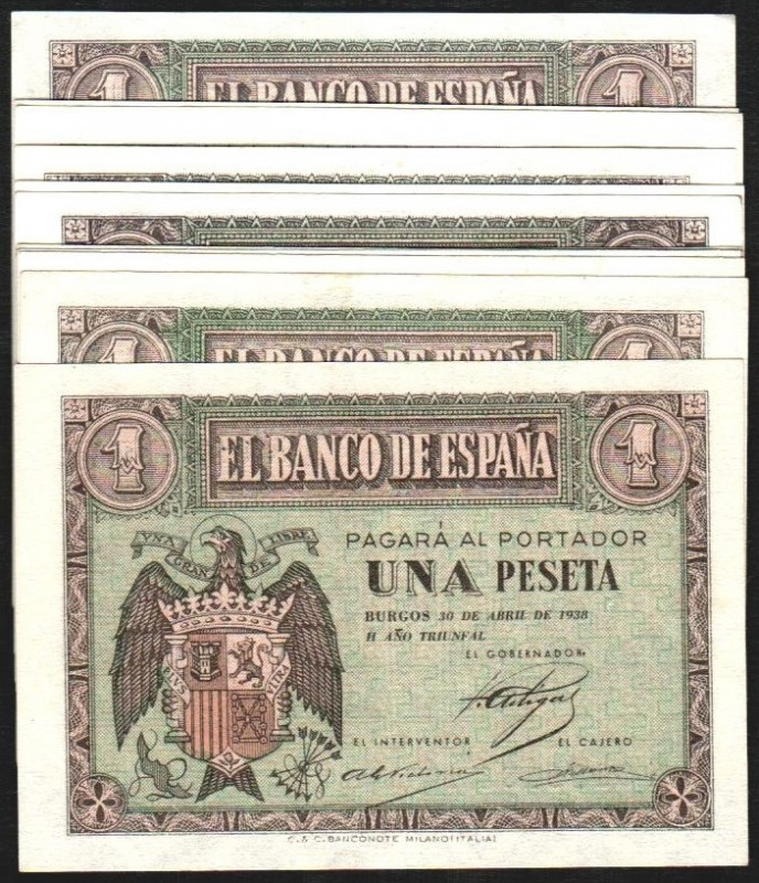 30 de abril de 1938. 1 peseta. Serie A, B, C, D, E, F, G, H, I, L, M y N (última...