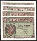 30 de abril de 1938. 1 peseta. Serie G e I. Dos parejas correlativas. E428a. Piquito marcado en uno, y mínima marquita en margen de otro. SC, apresto ...