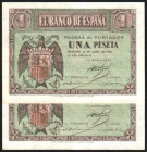 30 de abril de 1938. 1 peseta. Serie L. Pareja correlativa. E428a. Casi EBC+, restos de apresto original. Lote de dos billetes (2)