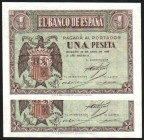 30 de abril de 1938. 1 peseta. Serie N (última serie). Pareja correlativa. E428b (sc 125€). SC, apresto original. Pareja escasa. Lote de dos billetes ...