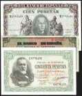 20 de mayo de 1938. 25 pesetas. Serie E. Piquito ligeramente marcado. SC, apresto original. Más 9/1/1940. 50 y 100 pesetas. Serie C y E. Piquito y esq...