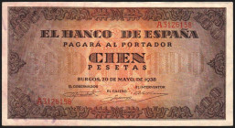 20 de mayo de 1938. 100 pesetas. Serie A. E432. EBC+, apresto original