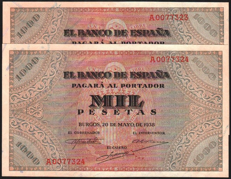 20 de mayo de 1938. 1.000 pesetas. Serie A. Pareja correlativa. E434. SC, aprest...