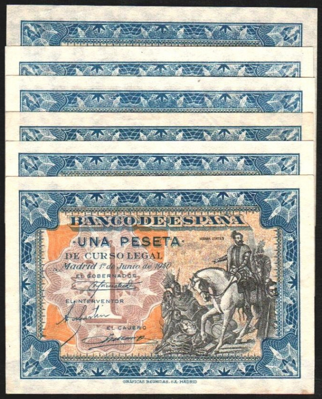 1 de junio de 1940. 1 peseta. Sin serie, A, B, D y E (última serie). E441 y 441a...