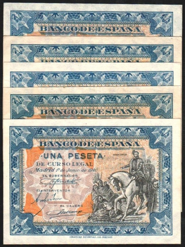 1 de junio de 1940. 1 peseta. Sin serie, A, B, D y E (última serie). E441 y 441a...