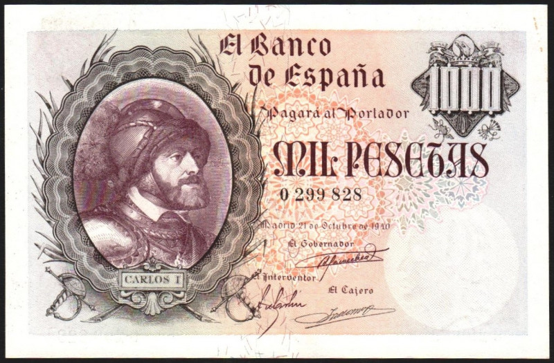 21 de octubre de 1940. 1.000 pesetas. Numeración inferior al millón. E445 (ebc 1...