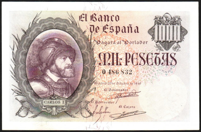 21 de octubre de 1940. 1.000 pesetas. Numeración inferior al millón. E445 (ebc 1...