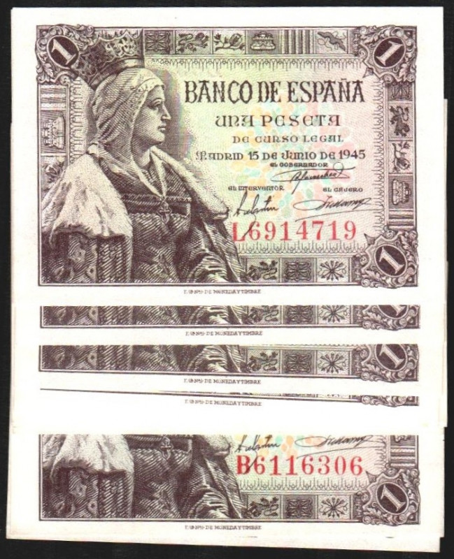 15 de junio de 1945. 1 peseta. Serie B, C, F, H, J y L. Seis parejas correlativa...