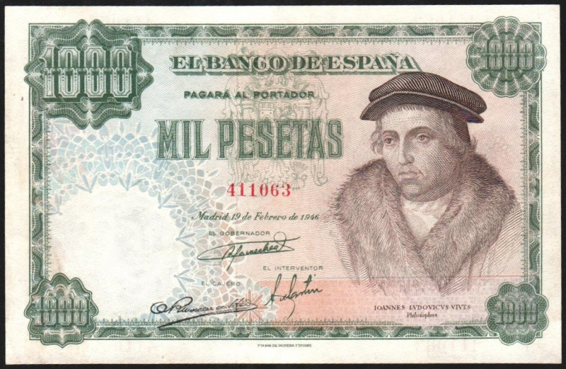 19 de febrero de 1946. 1.000 pesetas. Numeración con seis dígitos. E453 (ebc 1.0...