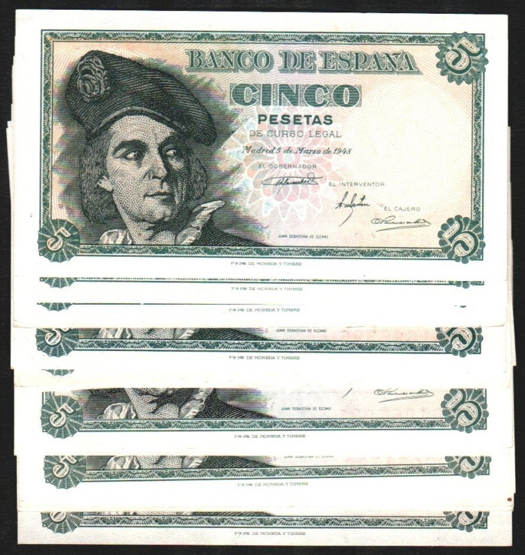 5 de marzo de 1948. 5 pesetas. Sin serie, A, B, C, D, E, F, G, H, I, J, K, L y M...