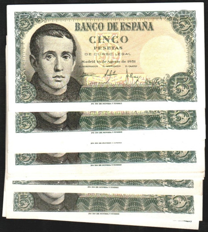 16 de agosto de 1951. 5 pesetas. Sin serie, A, B, C, D, E, F, G, H, I, J, K, L, ...