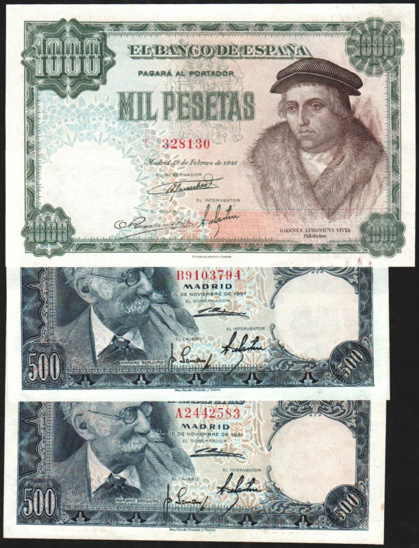 19 de febrero de 1946. 1.000 pesetas. Numeración con seis dígitos. Exceso de tin...