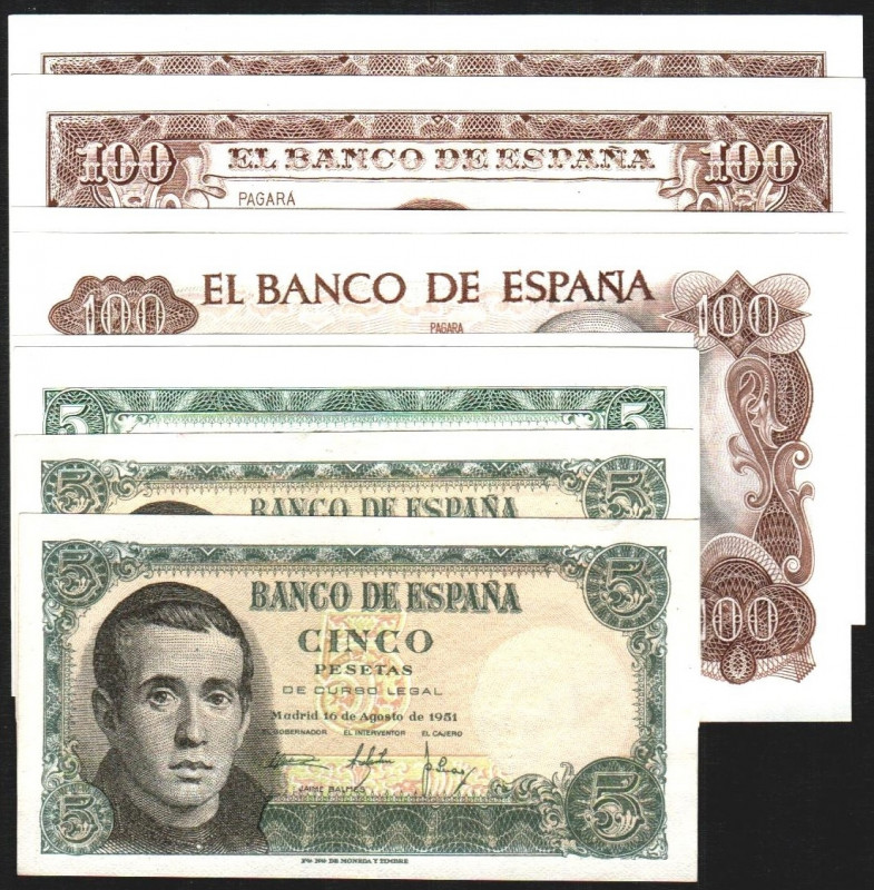 Lote de Estado Español. 16/8/1951 5 ptas J (2 no correlativos) casi SC y EBC. 22...