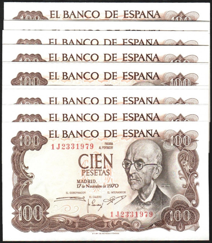 17 de noviembre de 1970. 100 pesetas. Serie 1J. Todos correlativos. E472c. SC, t...