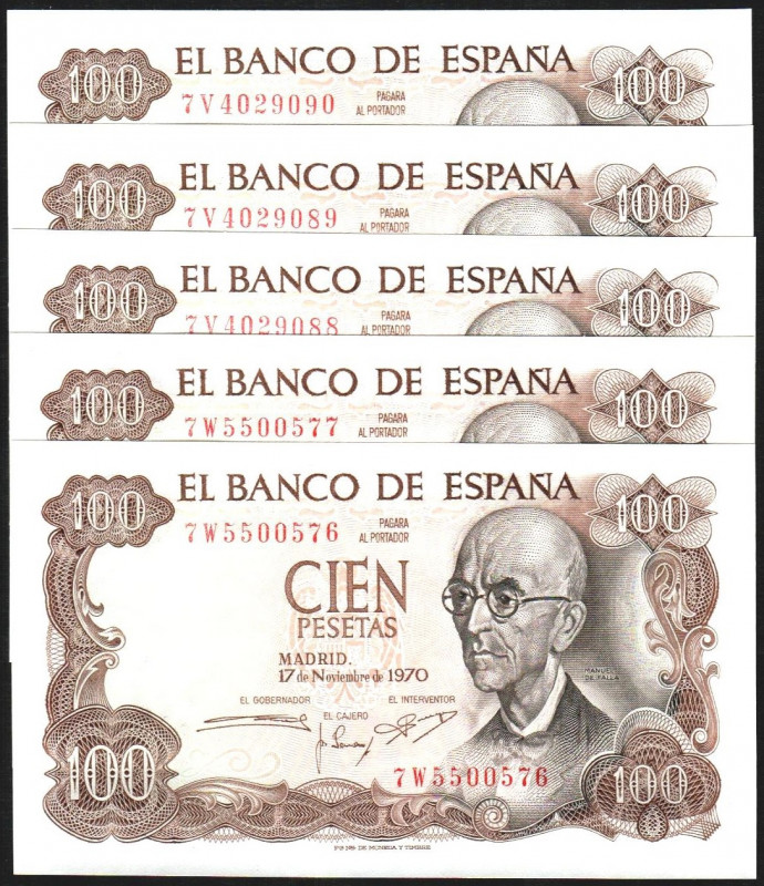 17 de noviembre de 1970. 100 pesetas. Serie 7V y 7W (última serie). Tríos correl...