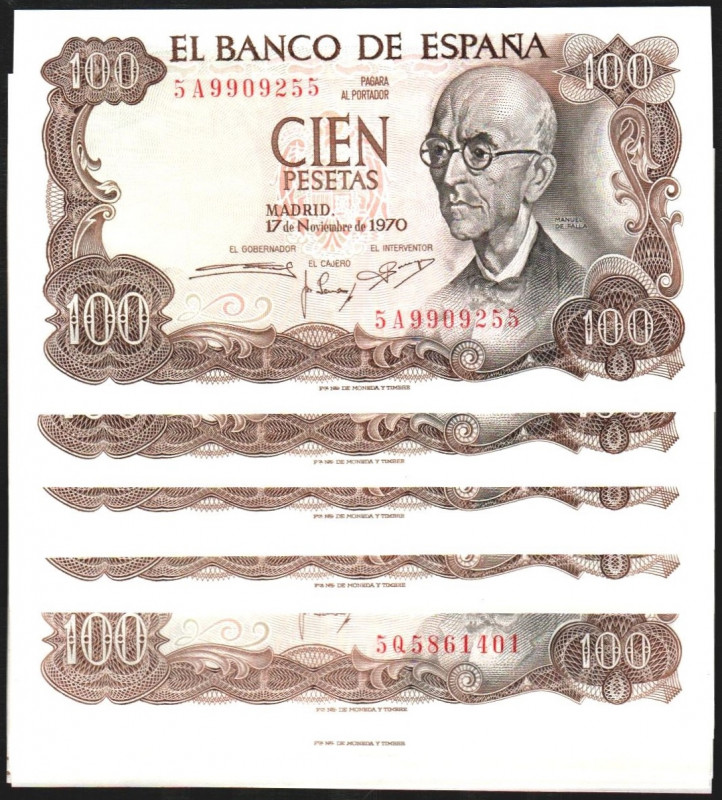 17 de noviembre de 1970. 100 pesetas. Serie 5A, 5B, 5C, 5D, 5E, 5F, 5G, 5I, 5J, ...