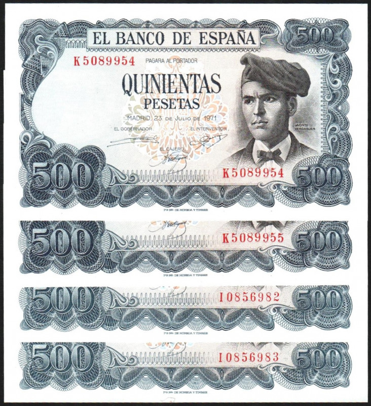 23 de julio de 1971. 500 pesetas. Serie I y K. Dos parejas correlativas. E473a. ...