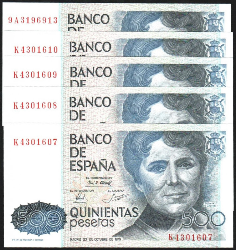 23 de octubre de 1979. 500 pesetas. Serie K (4) y 9A. Cuarteto correlativo. E476...