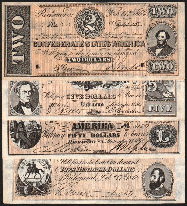 Confederate States of America. Réplicas a menor tamaño en papel fuerte del segun...