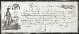 Letra de cambio fechada el 6 de marzo de 1820 por valor de "dos mil novecientos veintitres reales (2.923) de vellón con veintiocho (28) maravedís de v...