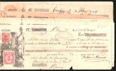 Letras de cambio. Con timbres de 10 céntimos a 20 pesetas, valores entre 22 pesetas y 19.000 pesetas; y fechadas entre 1909 y 1921; ocho de ellas en 1...