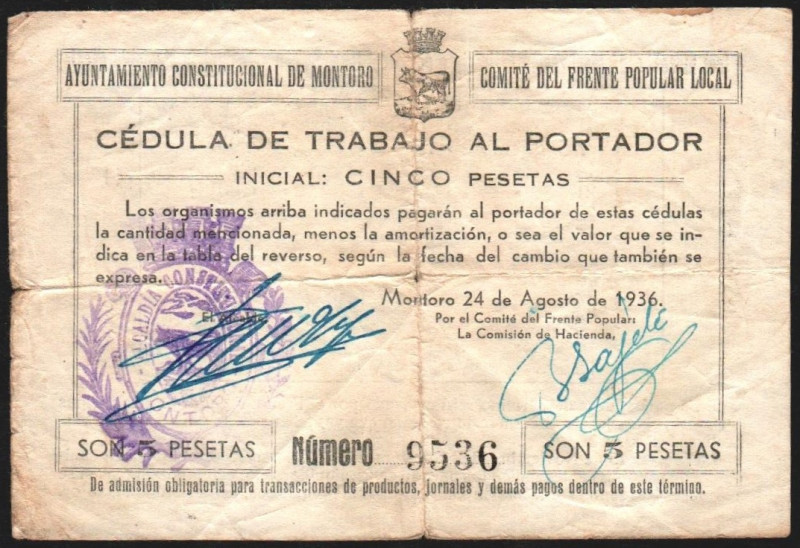 24 de agosto de 1936. Ayuntamiento constitucional de Montoro. Comité del Frente ...