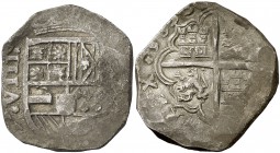 1633. Felipe IV. Cartagena de Indias. (E). 8 reales. (Cal. ¿256?) (Restrepo falta). 23,80 g. VIII a izquierda del escudo. Rara. MBC.