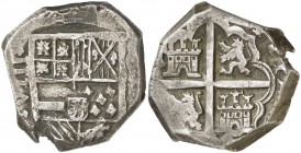 (1633-34). Felipe IV. Cartagena de Indias. E. 8 reales. (Cal. tipo 74) (Restrepo M45-15). 27,44 g. VIII a izquierda del escudo, CE a derecha. Rara. MB...