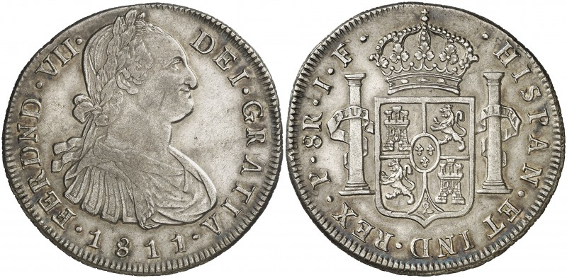 1811. Fernando VII. Popayán. JF. 8 reales. (Cal. 590) (Restrepo 120-2). 26,94 g....