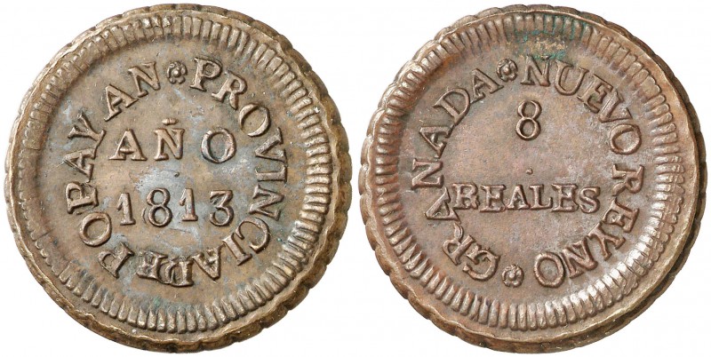 1813. Fernando VII. Popayán. 8 reales. (Cal. 598) (Restrepo 121-1). 7,22 g. CU. ...