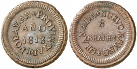 1813. Fernando VII. Popayán. 8 reales. (Cal. 598) (Restrepo 121-1). 7,22 g. CU. Escasa. EBC-.