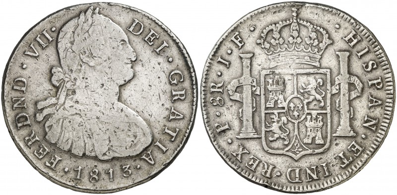 1813. Fernando VII. Popayán. JF. 8 reales. (Cal. 593) (Restrepo 120-5). 26,19 g....