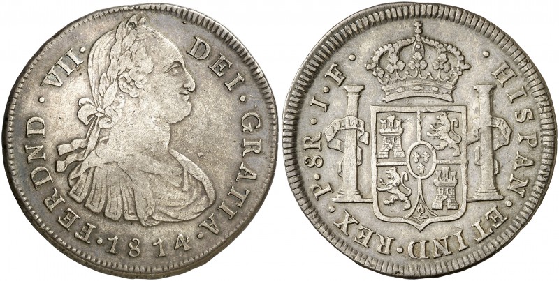1814. Fernando VII. Popayán. JF. 8 reales. (Cal. 595) (Retrepo 120-8). 26,62 g. ...