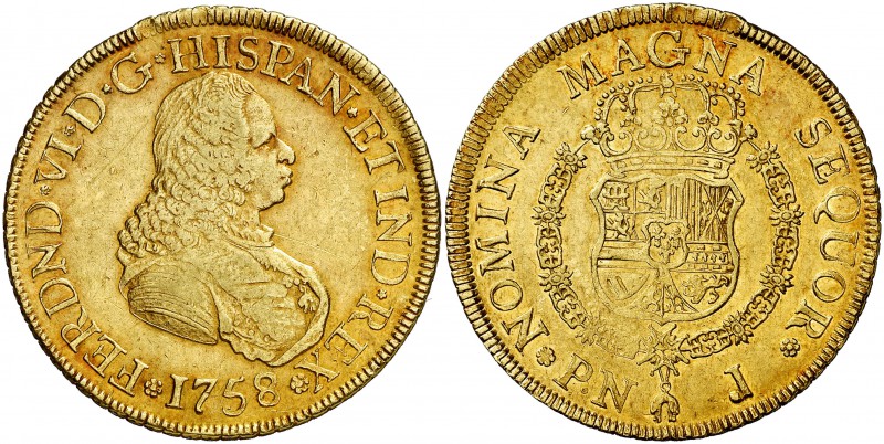 1758. Fernando VI. Popayán. J. 8 escudos. (Cal. 48) (Cal.Onza 611) (Restrepo 26-...