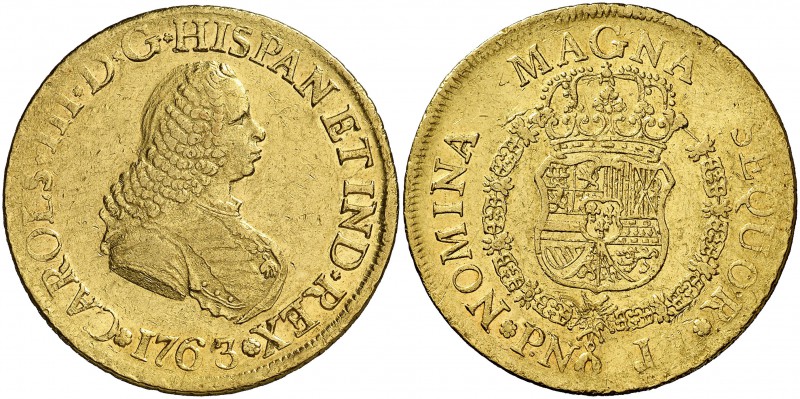 1763/2. Carlos III. Popayán. J. 8 escudos. (Cal. 117) (Cal.Onza 793) (Restrepo 7...