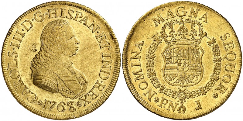 1768/7. Carlos III. Popayán. J. 8 escudos. (Cal. 119) (Cal.Onza 795) (Restrepo 7...