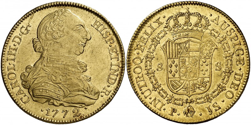 1772. Carlos III. Popayán. JS. 8 escudos. (Cal. 123) (Cal.Onza 799) (Restrepo 73...