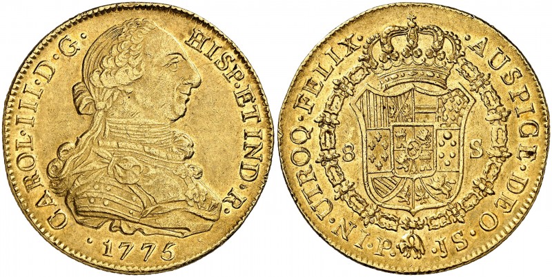 1775/4. Carlos III. Popayán. JS. 8 escudos. (Cal. 126) (Cal.Onza 803) (Restrepo ...