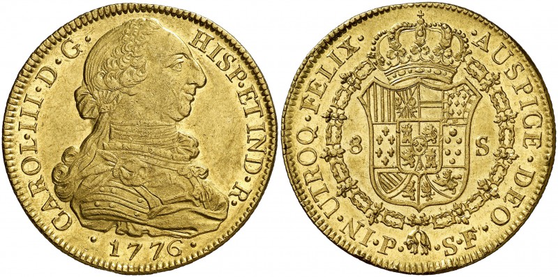 1776. Carlos III. Popayán. SF. 8 escudos. (Cal. 129) (Cal.Onza 807) (Restrepo 73...
