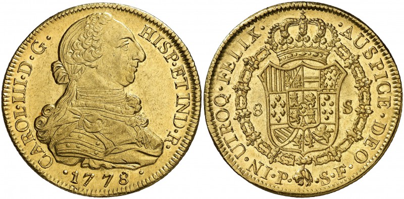 1778. Carlos III. Popayán. SF. 8 escudos. (Cal. 131) (Cal.Onza 809) (Restrepo 73...