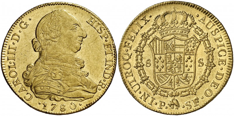 1780. Carlos III. Popayán. SF. 8 escudos. (Cal. 133) (Cal.Onza 813) (Restrepo 73...