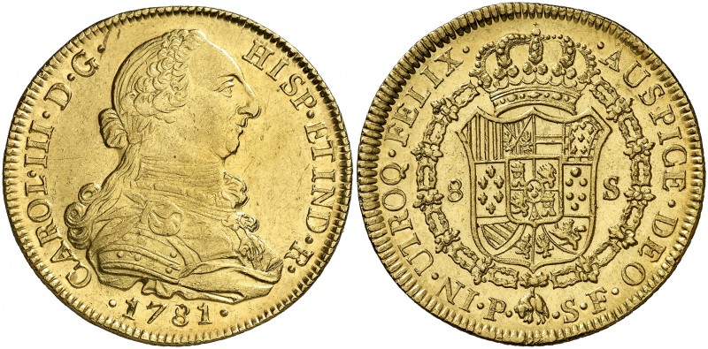 1781. Carlos III. Popayán. SF. 8 escudos. (Cal. 134) (Cal.Onza 815) (Restrepo 73...