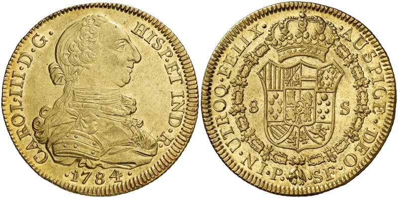 1784. Carlos III. Popayán. SF. 8 escudos. (Cal. 137) (Cal.Onza 820) (Restrepo 73...
