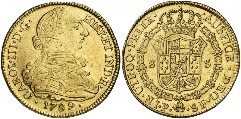 1789. Carlos III. Popayán. SF. 8 escudos. (Cal. 143) (Cal.Onza 826) (Restrepo 73...