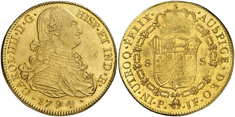 1794. Carlos IV. Popayán. JF. 8 escudos. (Cal. 72) (Cal. Onza 1056) (Restrepo 98...